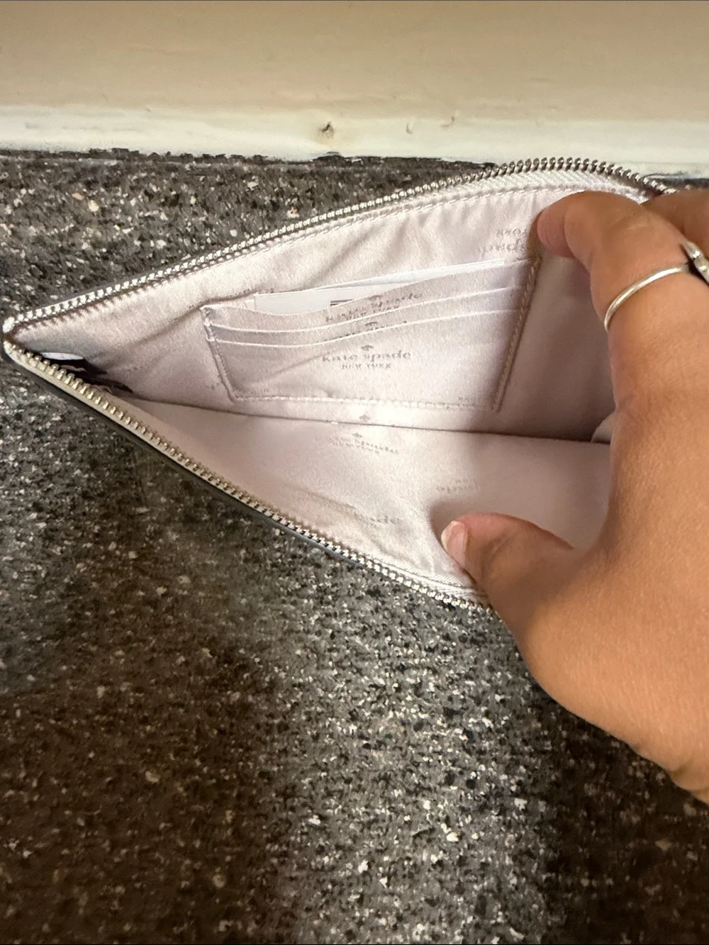 kate spade Metallic Silver Wristlet Clutch